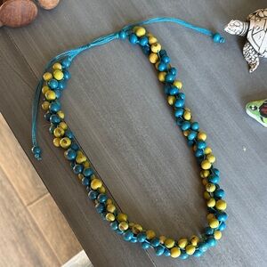 Blue and Yellow Beaded Necklace